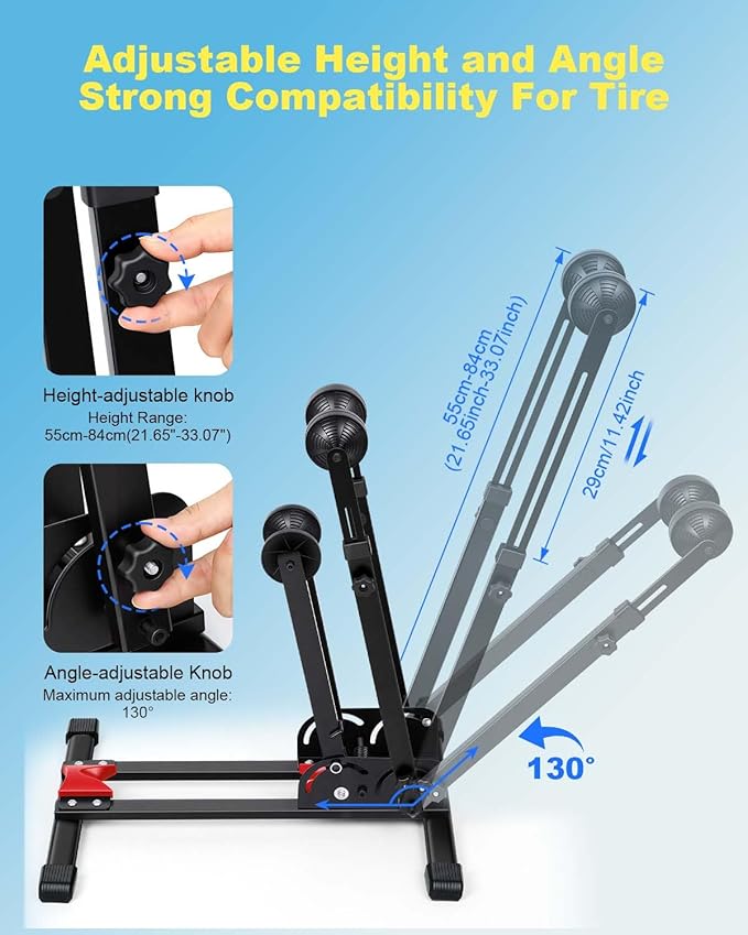 WSDCAM Bike Stand, 2-in-1 Vertical & Horizontal Storage Rack Adjustable, Foldable Bicycle Floor Stand for Garage Indoor Outdoor Small Spaces, Bike Rack Fits 16-29" Road/Mountain Bikes, Repair Stand