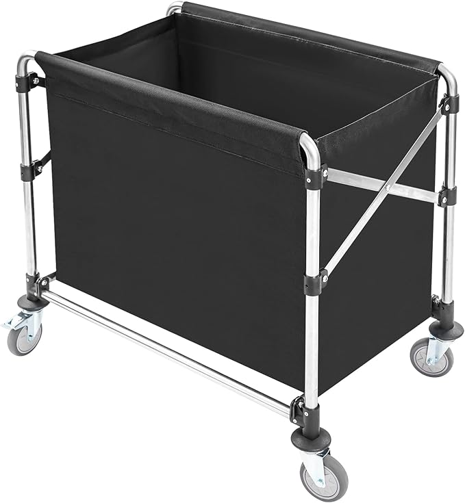 Commercial Laundry Cart with Wheels | Large Laundry Basket with Wheels | Foldable Laundry Hamper | Laundry Sorter for Clothes Storage | Ox Cloth | 440 lbs Load | 34.25x20.47x30.7in (Black)