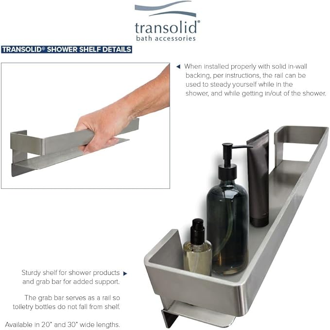 Transolid JGBS20-BS Jocelyn 20-in Grab Bar Shelf, Brushed Stainless