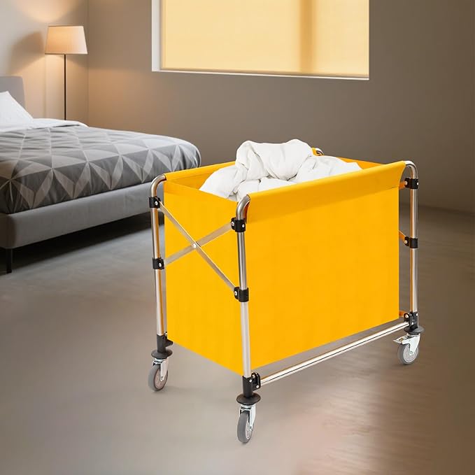 Commercial Laundry Cart with Wheels | Large Laundry Basket with Wheels | Foldable Laundry Hamper | Laundry Sorter for Clothes Storage | Ox Cloth | 440 lbs Load | 34.25x20.47x30.7in (Yellow)