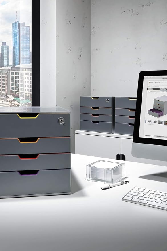 Paper Filing Draws Durable VARICOLOR 4 Lockable Drawer Unit - Gray Desktop Filing Drawer ...