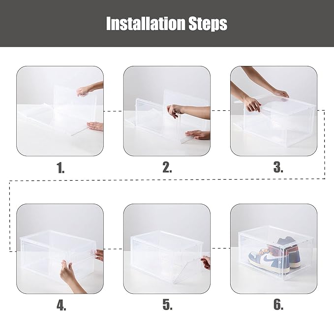 Clemate Upgraded X-Large Shoe Storage Box,8 Pack,Shoe Box Clear Plastic Stackable,Drop Front Shoe Box with Clear Door,Shoe Organizer and Shoe Containers For Sneaker Display,Fit up to US Size13