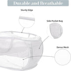 2 Pcs Durable Collapsible Laundry Baskets - Reinforced Mesh Pop Up Laundry Hamper with Pocket, Foldable Dirty Clothes Hamper with Carry Handles for Laundry, Bathroom, Kids Room, Dorm or Travel White