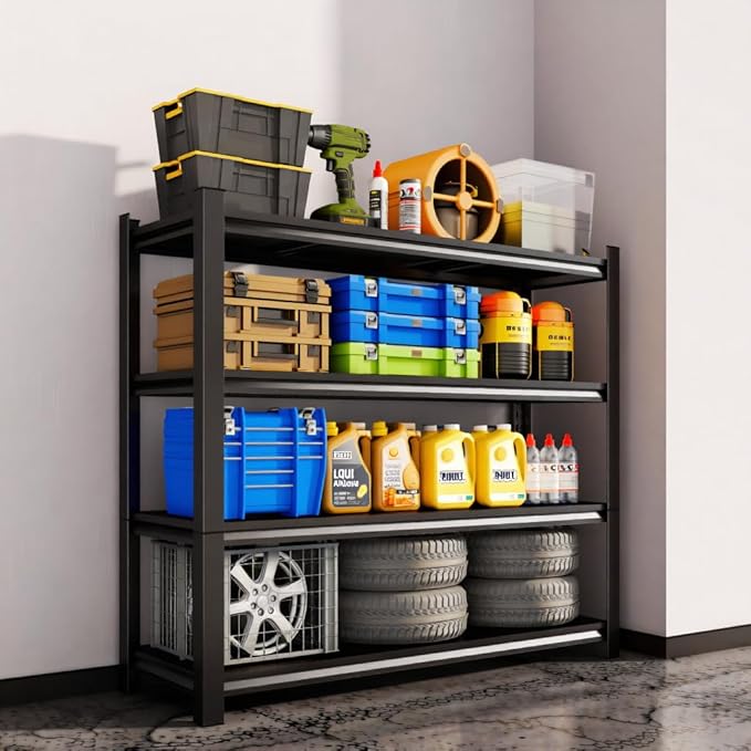 45.3" W X 17.7" D X 63" H Heavy Duty Garage Shelving Unit 4 Tier 2800 LBS Storage Shelves Adjustable Industrial Metal Wire Shelf Unit for Garage,Basement,Pantry,Warehouse,Commercial