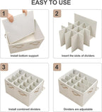 Shoe Organizer for Closet 2 Pack, Foldable Shoe Box with Adjustable Dividers and Clear Cover, Space Saving Shoe Storage Organizer Cabinet with Reinforced Handles, Fits 32 Pairs Beige TP12Y
