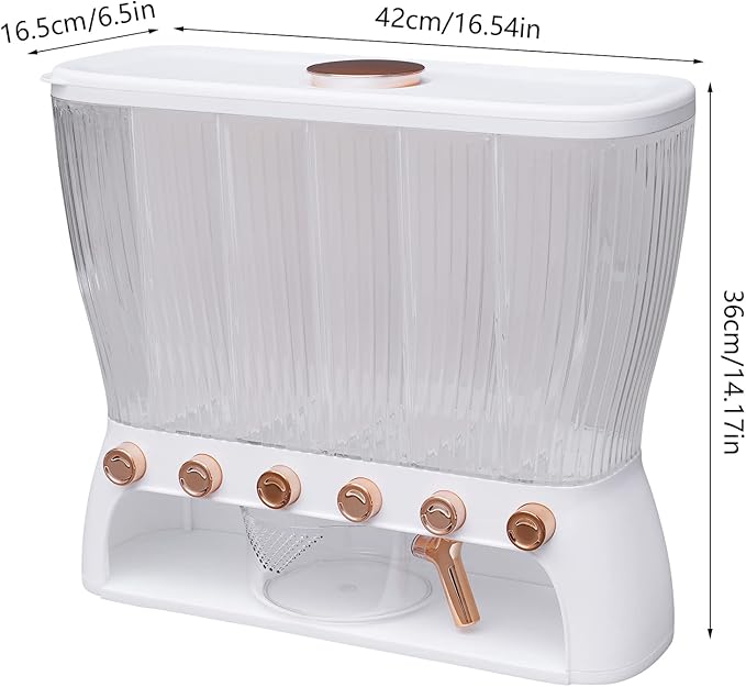 Dry Food Dispenser Wall Mounted 6 Grid Rice Dispenser Kitchen Storage
