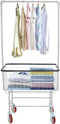 Steel Wire Laundry Cart, Rolling Laundry Basket With Wheels & Hanging Rack, Heavy Duty Large Laundry Basket Cart, Laundry Hamper Organizer for home, hotel, bathroom, commercial laundry