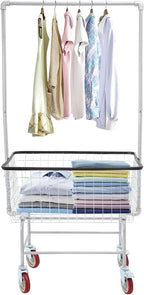 Heavy Duty Laundry Cart with Wheels & Hanging Rack - 110lbs Large Rolling Laundry Hamper Basket for Home, Bathroom, Commercial Use