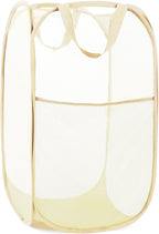 Durable Collapsible Laundry Baskets- Reinforced Mesh Pop Up Laundry Hamper with Side Pocket, Foldable Clothes Storage Hamper with Carry Handles for Laundry, Bathroom, Kids Room, Dorm or Travel Beige