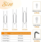 Bilillo 3-Piece Stainless Steel Wall Plate Hangers, 10/12/14 Inch Invisible Decorative Wire Plate Holders with 3 Pieces Wall Hooks for 8 to 16 Inch (Black)