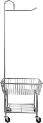 Household Essentials 6028-1 Rolling Laundry Cart with Hanging Bar - Chrome Finish, STORAGE, Metallic