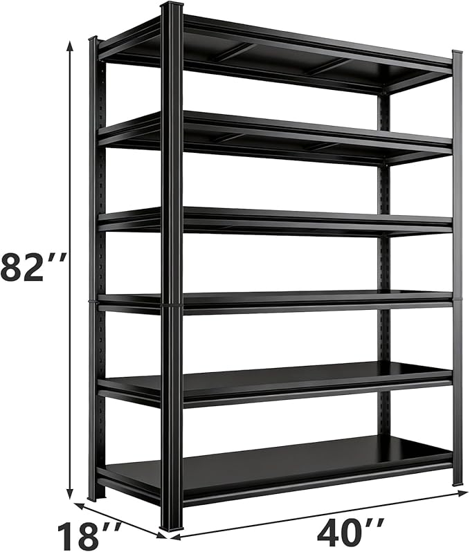 Adjustable 6-Tier Garage Shelving, Heavy Duty Steel Storage Rack, High Load Capacity, Ideal for Garage, Warehouse, or Home Organization (6-Tier 82" H x 40" W x 18" D)