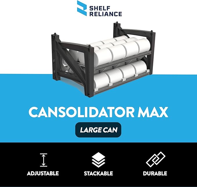 Shelf Reliance Cansolidator Max Large - 1-Pack Can Organizer for Pantry, Stackable Soda Can Storage for Kitchen, Holds 60 Large Cans of Food