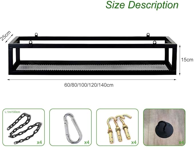 Metal Ceiling Plant Shelf with Ceiling Iron Chain Ceiling Mounted Storage Racks/Shelving for Bars Restaurants Kitchens - Decor Stand/Floating Organizer Shelves(120x25x15cm)