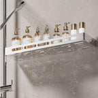 2-Tier Floating Shelf with Removable Hooks, 23.6 inches, Stainless Steel Wall Mounted Bathroom Shelves，Polishing