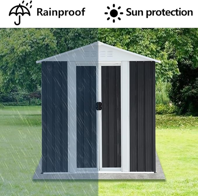 Heavy-Duty Outdoor Garden Shed with Aluminum Alloy Frame, Hinged Door, and Stable Foundation for Secure Storage (5x3 Feet Grey with Metal Base)