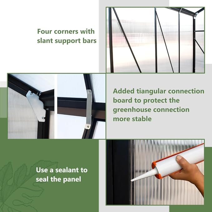 Heavy-Duty Polycarbonate Greenhouse with Double Flush Door, Rain Gutter & Adjustable Ventilation Window for Garden, Backyard or Sunroom Use (6x8 FT)