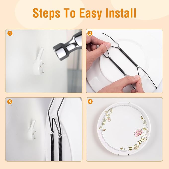 Bilillo 4 Pack Plate Hangers for The Wall, Suitable for 16''-20'' Decorative Plate,Invisible Heavy Duty Wire Plate Holder with Wall Hooks, Plate Hangers for Displaying Plates, Platter, Dish (Black)