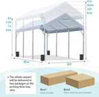 ADVANCE OUTDOOR 12x20 ft Canopy Garage Heavy Duty Carport Car Boat Shelter Party Tent, Adjustable Peak Height from 9.5ft to 11ft, White