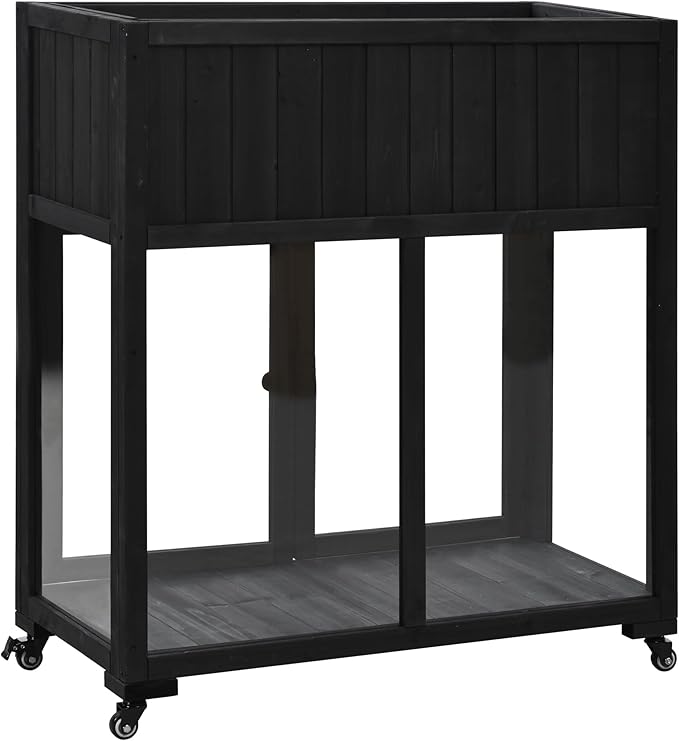 GOWE TOPMAX Patio 35.4''x17.7''x37.4'' Mini Wood Cold Frame, Compact 2 Doors Garden Greenhouse with Wheels, Raised Bed with Liner for Indoor Outdoor Use, Black