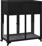 Patio 35.4"x17.7"x37.4" Mini Wood Cold Frame, Compact 2 Doors Garden Greenhouse with Wheels, Raised Bed with Liner for Indoor Outdoor Use, Black
