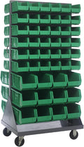Quantum Storage Systems QMD-36H-230240GN Mobile Double Sided Gray Louvered Rack System with Bins, 36” L x 25” W 72” H, Green