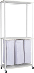 Household Essentials 3-Bag Laundry Center, Smooth Laminate Shelving, Sturdy Steel Frame, White