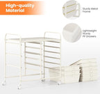 Giantex 9 Drawers Rolling Cart, Classroom Organizers, Storage Cart with Wheels, for Teacher Office Home School Supplies Tool Craft Art Paper, Ivory