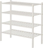 4 Tier Bamboo Shoe Rack for Closet Free Standing Wood Shoe Shelf for Entryway Small Space Stackable 27"x11"x26" (White)