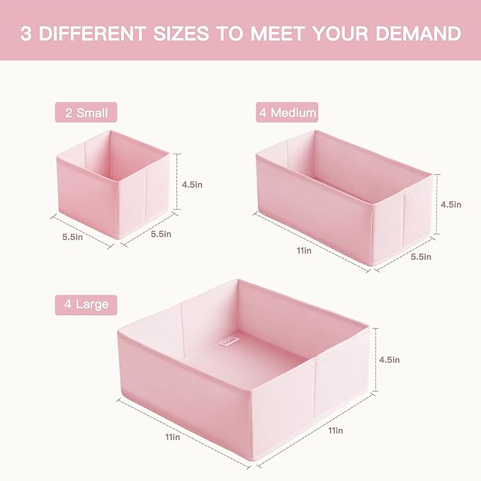 Criusia Drawer Organizer Clothes, 10 Pack Dresser Organizer for Baby Clothes, Underwear, Sock- Foldable Closet Organization and Storage Dividers Bins for Nursery, Bedroom (Pink)