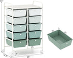 Giantex 10 Drawers Rolling Cart, Classroom Organizers, Storage Cart with Wheels, for Teacher Office Home School Supplies Tool Craft Art Paper, Green Gradient