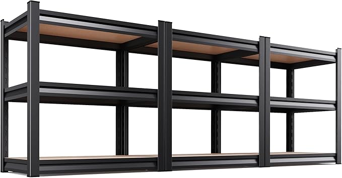3 Pack 3 Tier Garage Shelving,Garage Storage Shelves,Adjustable Heavy Duty Metal Shelving Units and Storage Large Rack,Utility Steel Shelf For Shop Warehouse Pantry Basement Organizers 33"Hx35"Wx16"D