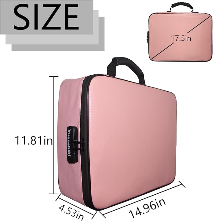 Yuanshikj Heat Insulated Fireproof Waterproof Safe File Organizer,Document Organizer Box with Lock Labels,Multi-Layer Portable Home Travel Safe Storage Box for Important Documents (Pink)