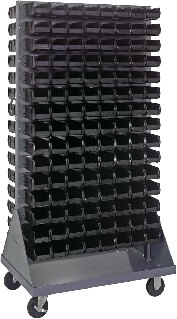 Quantum Storage Systems QMD-36H-220BK Mobile Double Sided Gray Louvered Rack System with Bins, 36" L x 25" W 72" H, Black