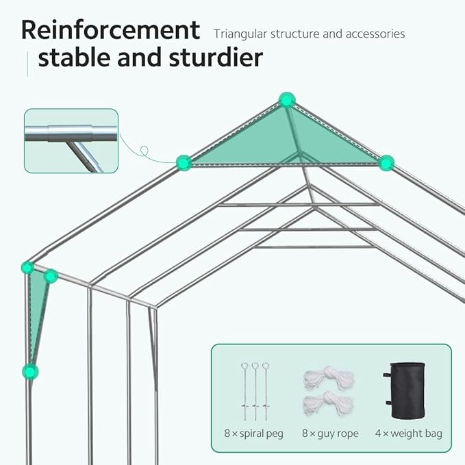 ADVANCE OUTDOOR 12x20 ft Canopy Garage Heavy Duty Carport Car Boat Shelter Party Tent, Adjustable Peak Height from 9.5ft to 11ft, Green
