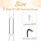 3 Pack Plate Hangers for The Wall, Suitable for 16-20 inch Art Plate, Stainless Steel Invisible Heavy Duty Wire Plate Holder with Wall Hooks, Plate Hangers for Displaying Plates, Platter, Dish, Black