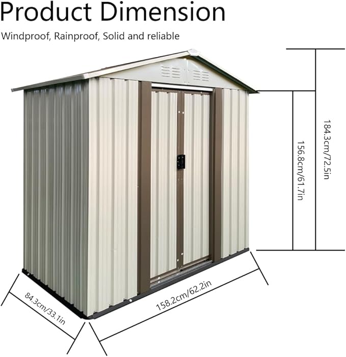 Heavy-Duty Outdoor Garden Shed with Aluminum Alloy Frame, Hinged Door, and Stable Foundation for Secure Storage (5x3 Feet White)