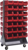 Quantum Storage Systems QMD-36H-240RD Mobile Double Sided Gray Louvered Rack System with Bins, 36” L x 25” W 72” H, Red