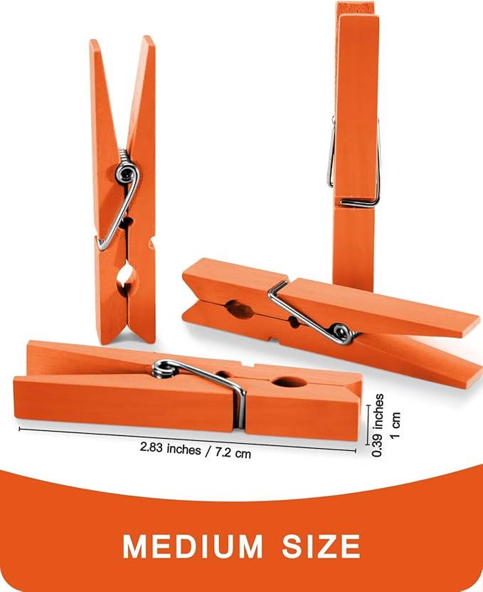 Colored Clothespins, Colorful Clothes Pins Wooden Clips Rainbow Colors 50 Pack Decorative Crafts Pegs Photos Pictures Decoration Clip Clothing Hanging Closepins, 2.83 Inch (Orange)