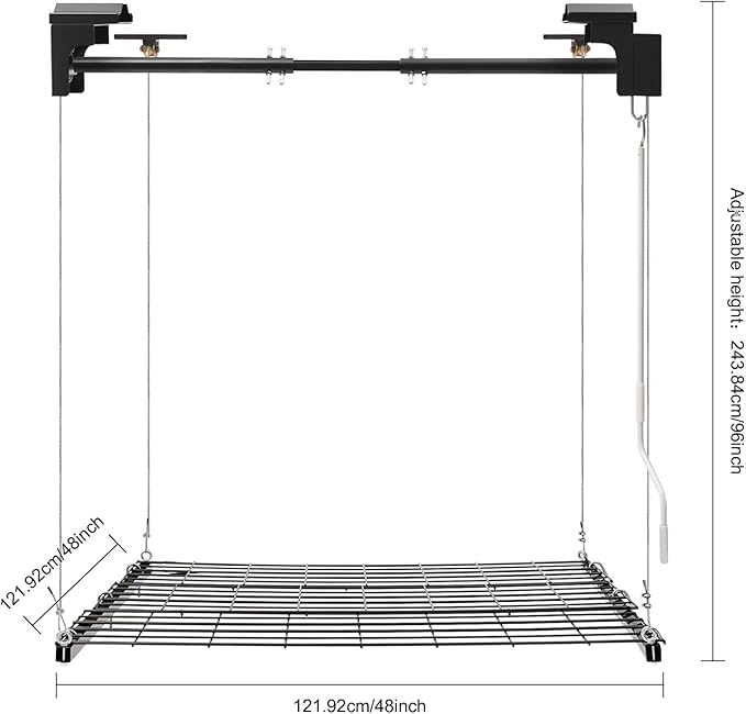 Overhead Garage Storage Rack Metal Garage Ceiling Storage Rack Ceiling Shelf Overhead Organization 250lbs Load Bearing Capacity Max Adjustable Height: 96in (48 * 48in L*W, Matte Black)