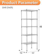 BestOffice | 5-Tier Wire Storage Shelves | 17x12x48 | Chrome | with Adjustable Racks | Heavy-Duty Metal Shelf, Holds Upto 750 lbs | No-Tool Assembly | Ideal for Home & Garage Shelving