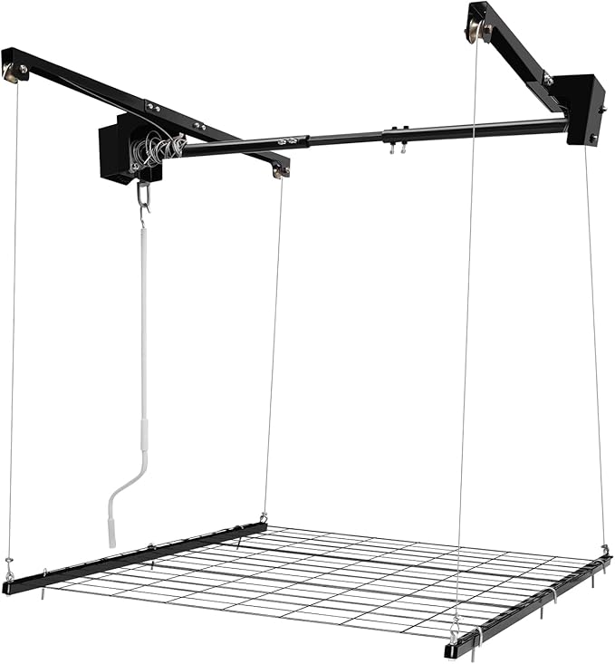 Overhead Garage Storage Rack Metal Garage Ceiling Storage Rack Ceiling Shelf Overhead Organization 300lbs Load Bearing Capacity Max Adjustable Height: 79in (48 * 48in L*W, Matte Black)