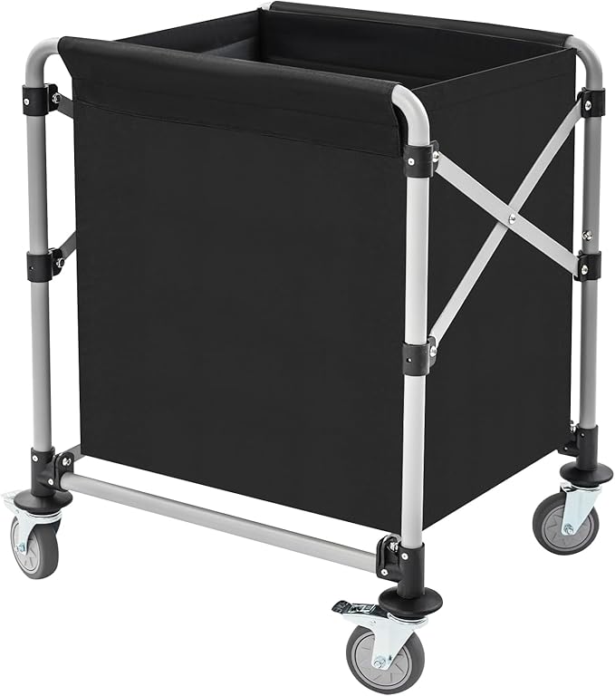 Commercial Laundry Cart with Wheels 220LBS Load Laundry Basket Foldable Laundry Cart with Removable Bag Rolling Laundry Sorter for Home, Hotel, Hospital (Black)