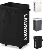 UULANFA Laundry Basket Wheels 75L with Removable Mesh Bag Waterproof Oxford Cloth Suitable for Bedroom Dormitory Clothing Storage Basket (Black)