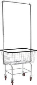 Steel Wire Laundry Cart with Wheels, Heavy Duty Rolling Laundry Basket with Hanging Rack, Large Metal Storage Cart for Laundry, Clothes, Towels, Bathroom, Commercial Laundry Organizer (Style1)