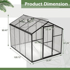 Outdoor Polycarbonate Greenhouse with Aluminum Frame, Walk-in Garden Green House Featuring Lockable Door, Adjustable Roof Vent, and UV-Protected Panels for Backyard or Patio Use (6x8 FT)