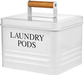 Calindiana Modern Farmhouse Metal Laundry Pods Holder Container with Lid for Laundry Room Decor and Accessories and Space Saving Organization and Storage, Holds 81 Laundry Pods, White