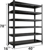 Adjustable 6-Tier Garage Shelving, Heavy Duty Steel Storage Rack, High Load Capacity, Ideal for Garage, Warehouse, or Home Organization (6-Tier 78" H x 40" W x 16" D)