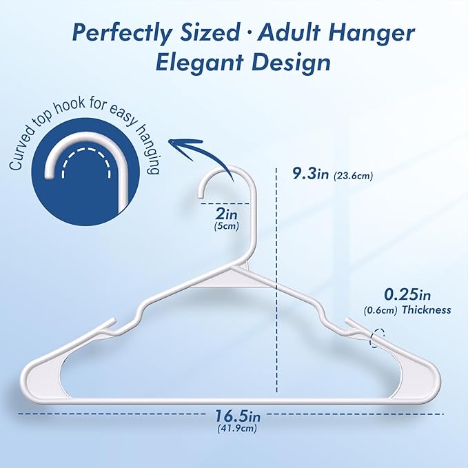 HOUSE DAY Plastic Hangers 100 Pack - Adult Clothes Hangers White - Space Saving, Non-Slip, Durable & Sturdy Hanger with Shoulder Grooves for Closet, Perfect Slim Coat Hanger - Ganchos para Colgar Ropa