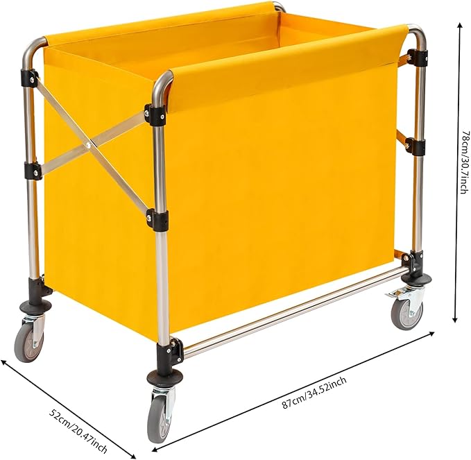 Commercial Laundry Cart with Wheels | Large Laundry Basket with Wheels | Foldable Laundry Hamper | Laundry Sorter for Clothes Storage | Ox Cloth | 440 lbs Load | 34.25x20.47x30.7in (Yellow)